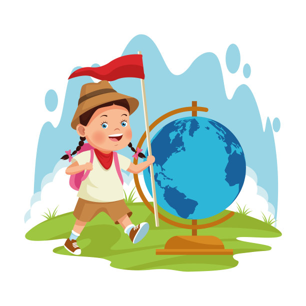 卡通探险家女孩和地理工具图片下载