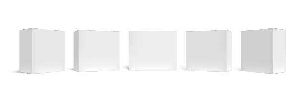 实际的包装盒子。白色纸板箱模型，医疗案例和水平矩形包三维矢量模板集。封闭的方形包。空白纸箱集装箱孤立在白色背景图片下载