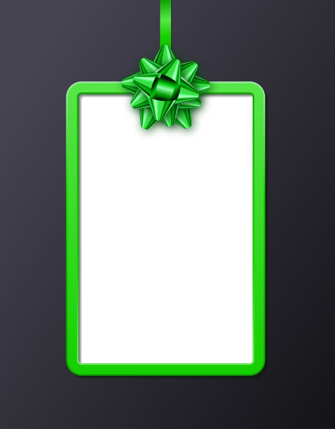 垂直框架与绿色蝴蝶结在黑暗的背景。副本的空间。周年纪念，生日，邀请，横幅，卡片，海报，传单，促销模板设计。图形元素。向量。图片下载