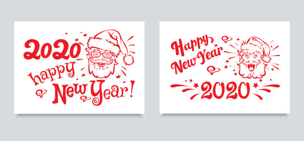 圣诞卡片。白色背景上的两张可爱的图片。白色背景上快乐的圣诞老人设计模板:年画、横幅、海报图片下载