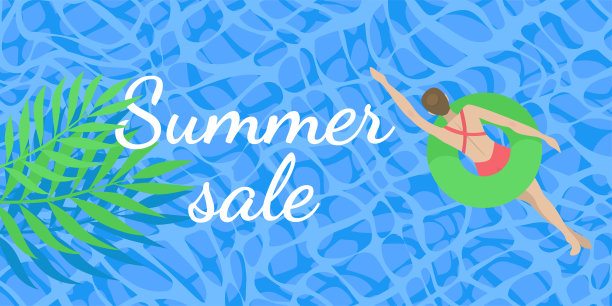 池夏日派对。人们在蓝色的水里游泳。说明背景。图片下载