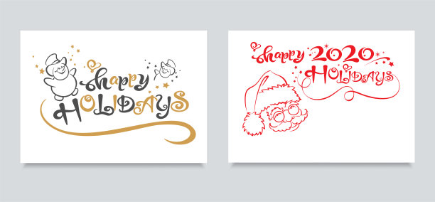 圣诞卡，你设计的横幅。两个可爱的形象，快乐的圣诞老人和雪人在白色的背景。大signature-happy假期。贺卡、海报、请柬的模板。图片下载