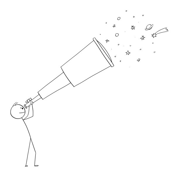 矢量卡通插图天文学家或人与望远镜观察空间，恒星和行星图片下载