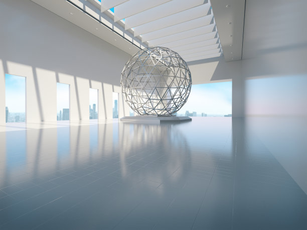 空白色房间侧灯，产品展示与城市背景。三维渲染图片下载