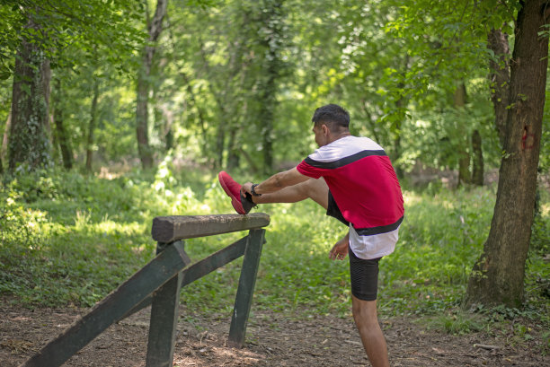 多民族运动员在森林中为运动热身图片下载