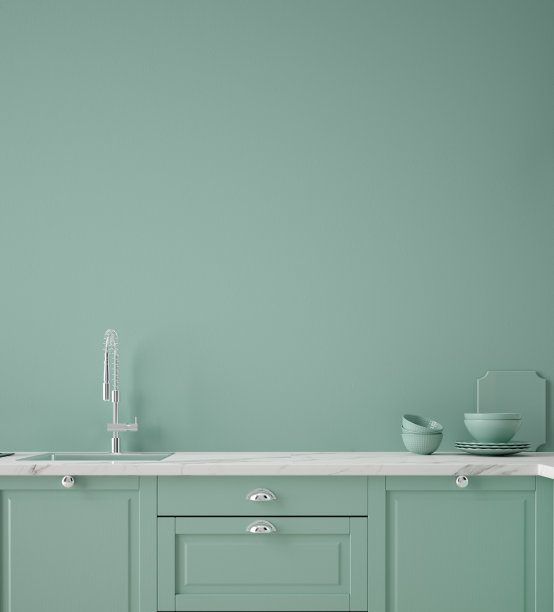 厨房在新薄荷色，墙上海报模拟图片下载