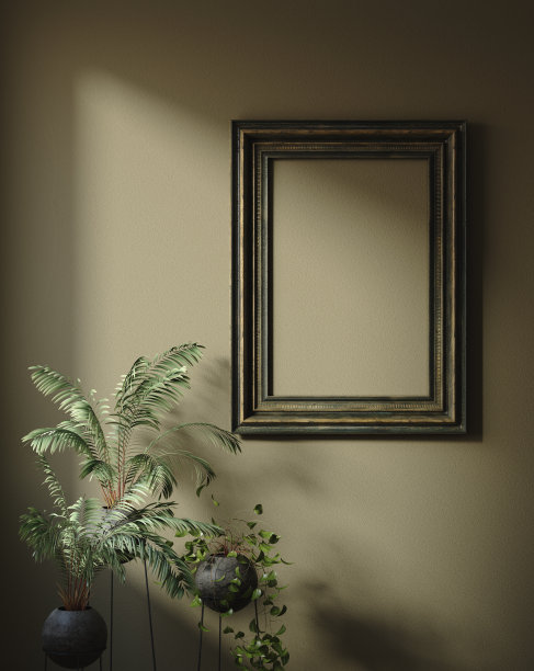 墙壁，框架模拟在黑暗的极简主义室内近距离图片下载