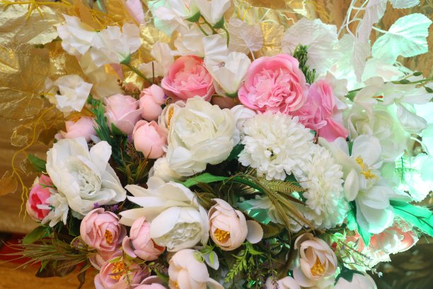 孟加拉多色手工纸花、婚礼装饰、多彩婚礼舞台。图片下载