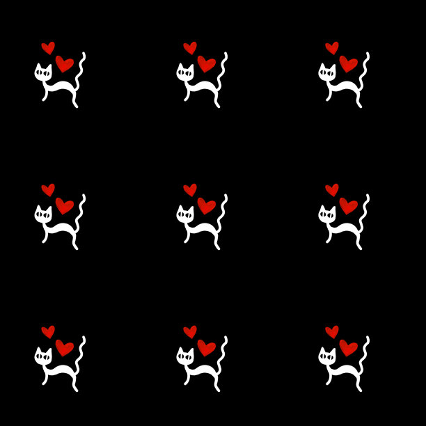 可爱的无缝图案与心和猫。浪漫的纹理背景，包装纸，包装，贺卡，印刷品，封面，织物，纺织品，生日，情人节，万圣节图片下载