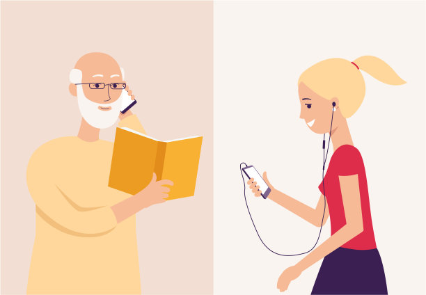 老爷爷通过手机给孙女读书，快乐的老人用智能手机和微笑的年轻女孩聊天图片下载