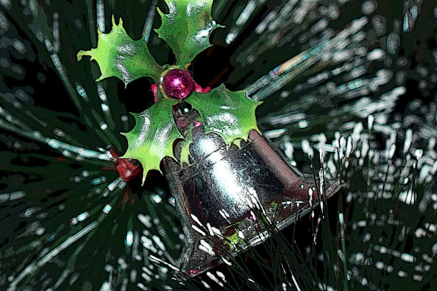 圣诞节的照片。银铃铛。节日的背景。圣诞树。圣诞装饰。图片下载