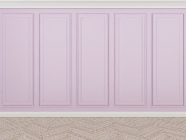 经典的粉红色墙壁与木地板，3d渲染图片下载