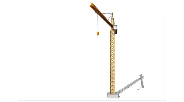 黄塔起重机的3D渲染孤立在白色背景。可用于工业内容或与塔式起重机有关的任何内容。图片下载