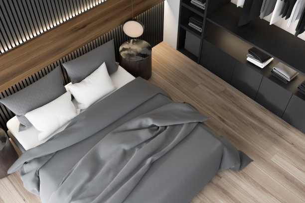 俯视图木制和白色的卧室图片下载