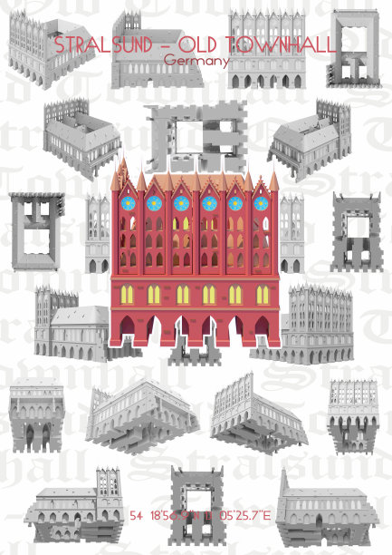 伟大的建筑图案海报(斯特拉尔松德市政厅)图片下载