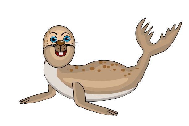 海豹被隔离在白色背景上。卡通人物海象。海豹狮子平式。图片下载