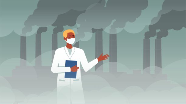 科学家们站在化学装置前，一边抽烟一边讨论生态和空气污染问题图片下载
