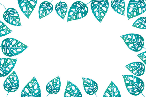 水彩画框架由热带树叶，棕榈树和花图片下载