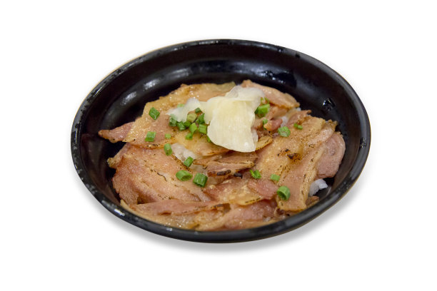 烤猪肉米饭碗，俯视图焦点选择性。图片下载