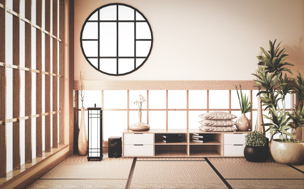 木质橱柜在一间难得的老式房间里，设计中体现出一种氛围。三维渲染图片下载