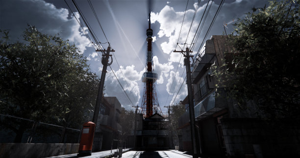 日本的模型村和观赏东京塔。三维渲染图片下载