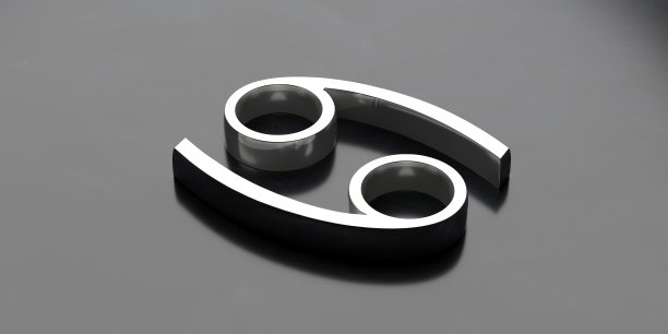 癌症星座。十二星座符号在黑色背景上。三维演示图片下载