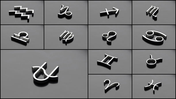 十二星座13与oph在黑色背景。三维演示图片下载