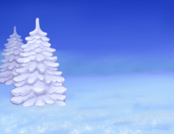 冬天的风景。蓝色背景与下雪的圣诞树。数码插图图片下载