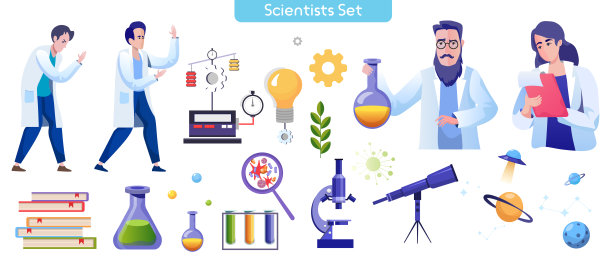 科学实验室平面插图集图片下载