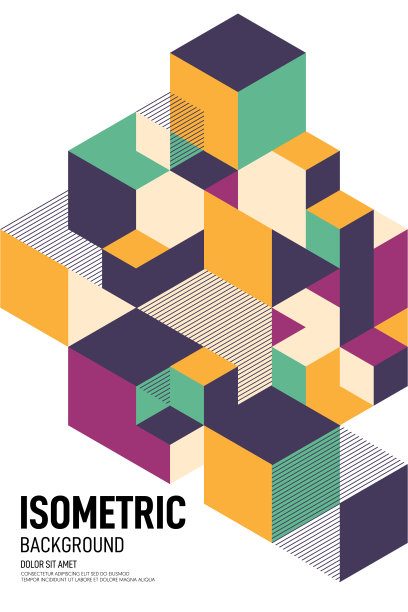 抽象等距几何形状布局设计海报背景模板图片下载