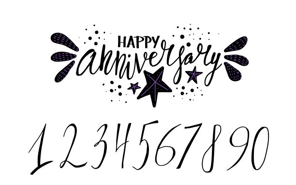 结婚周年快乐。带装饰的矢量词。图片下载