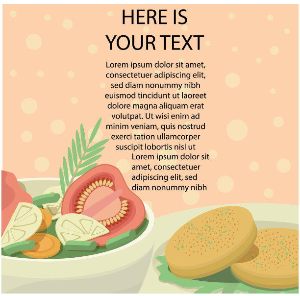 矢量卡通插图设置食物在盘子装饰的边界。有空白空间用于文本。图片下载