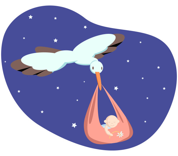 矢量插图-比喻的鹳抱着尿布和婴儿在它的嘴。图片下载