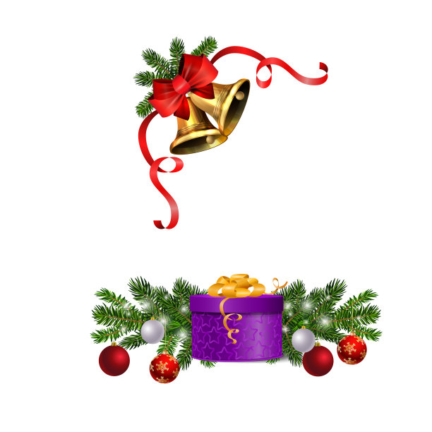 矢量圣诞钟声与圣诞树装饰图片下载