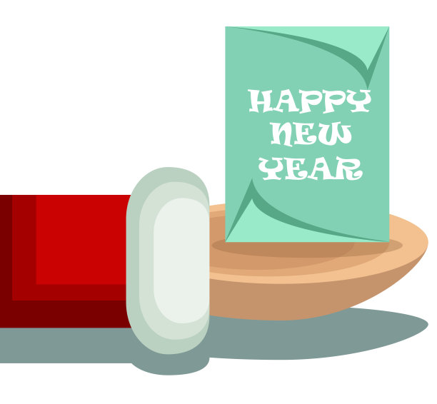 圣诞老人手持明信片与文字新年快乐与白色背景，股票-插图图片下载