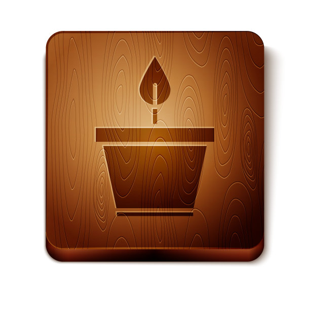 棕色植物在盆图标孤立在白色背景。盆栽植物。盆栽植物标志。木制方形按钮。矢量图图片下载