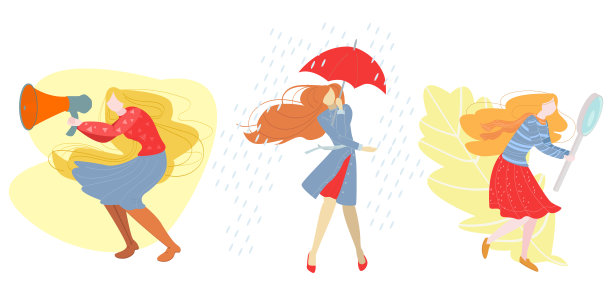 矢量设置可爱的角色女性绘制在不同的概念。图片下载