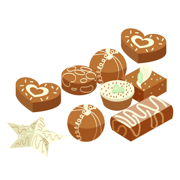 矢量与巧克力，隔离，节日糖果在等距，不同的形状。图片下载