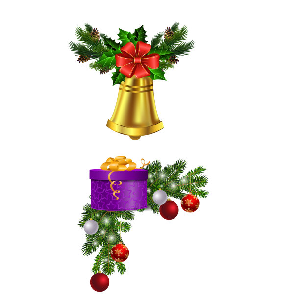 圣诞装饰用冷杉树金色的铃铛图片下载