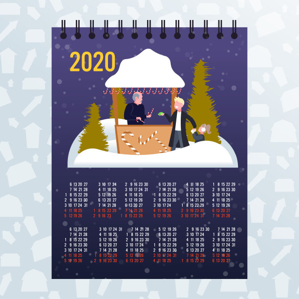 父亲和女儿在糖果摊买棒棒糖圣诞市场冬季集市概念2020月日历完整长度草图图片下载