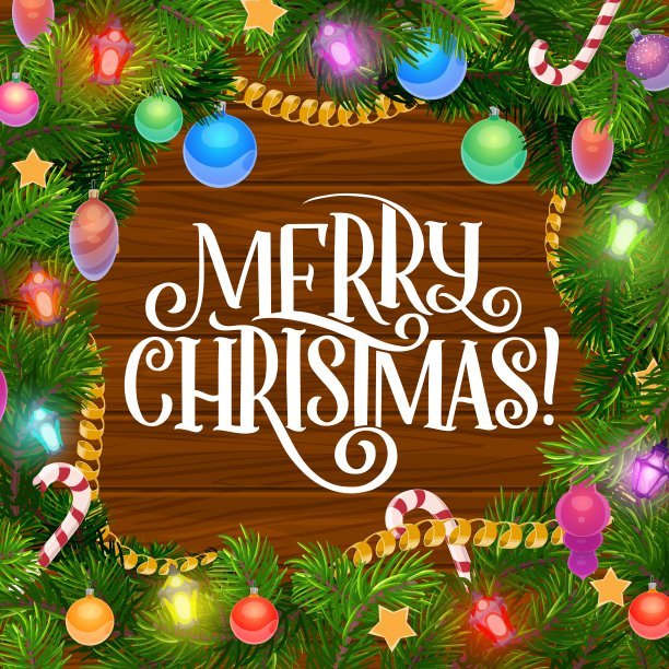 圣诞花环的圣诞树，球和灯图片下载