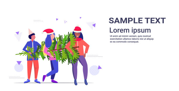 妇女携带新鲜砍下的圣诞树冬季节日庆祝概念混合种族女孩持有杉树横向全长复制空间图片下载