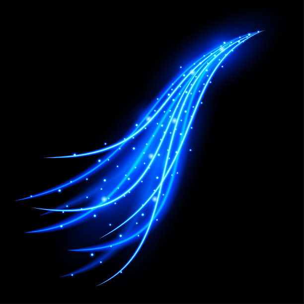 带有曲线轨迹和蓝色闪光的灯光效果在黑色背景上图片下载