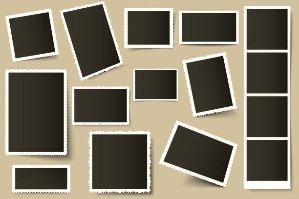 复古的相框。复古的边界模板，老照片和纸相框与现实的阴影向量集。3d装饰照片快照和广场快照。边界集合图片下载