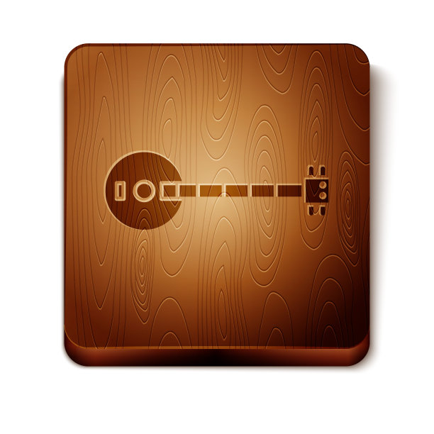 棕色班卓琴图标孤立在白色背景。乐器。木制方形按钮。矢量图图片下载