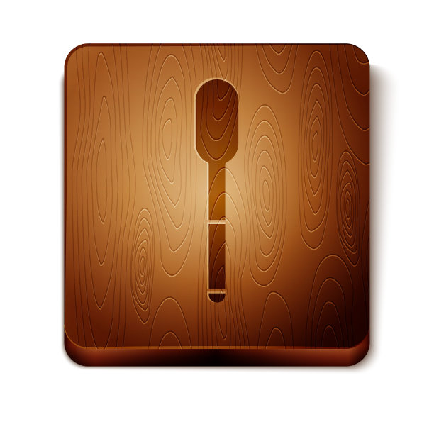 棕色勺子图标孤立在白色背景。烹饪用具。餐具的迹象。木制方形按钮。矢量图图片下载