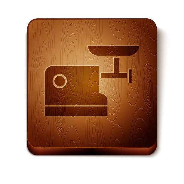 棕色厨房绞肉机图标孤立在白色背景。木制方形按钮。矢量图图片下载