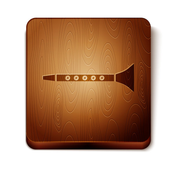 棕色单簧管图标孤立在白色背景。乐器。木制方形按钮。矢量图图片下载