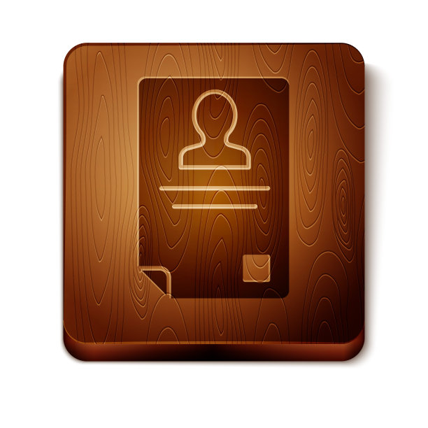 棕色识别徽章图标孤立在白色背景。它可以用于展示，公司的身份，广告。木制方形按钮。矢量图图片下载