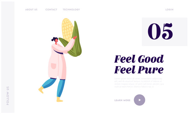 罐装产品行业网站登陆页。穿着白袍的年轻女子扛着巨大的玉米。工厂工人准备蔬菜罐头。健康食品网页横幅卡通平面矢量插图图片下载